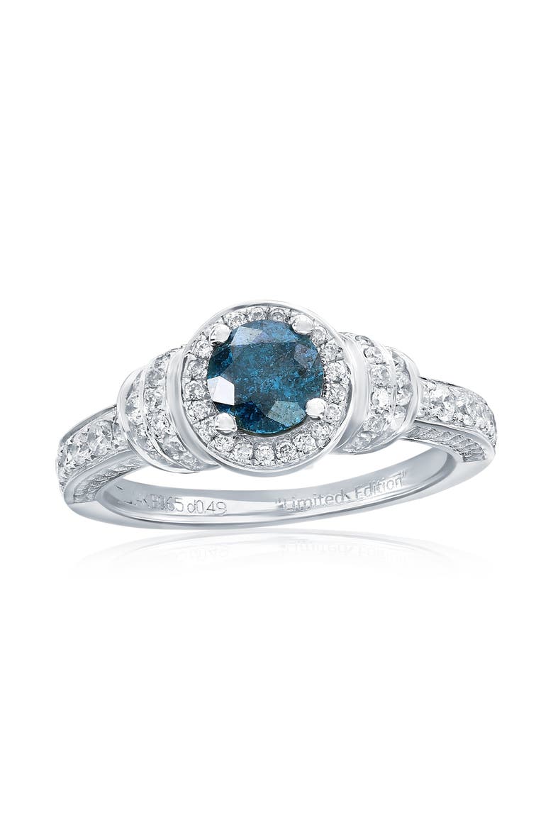 14K White Gold 0.65ct Blue Diamond & 0.49cttw Diamond Ring, Main, color, White Gold