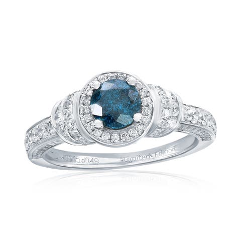 14K White Gold 0.65ct Blue Diamond & 0.49cttw Diamond Ring