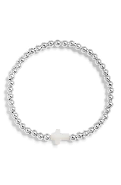 Cross Charm Bead Stretch Bracelet