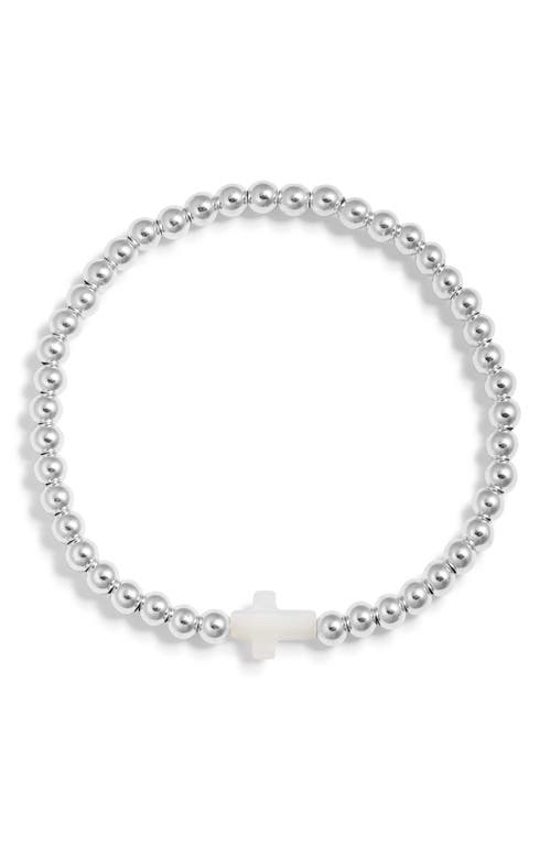 Nashelle Cross Charm Bead Stretch Bracelet In Sterling Silver