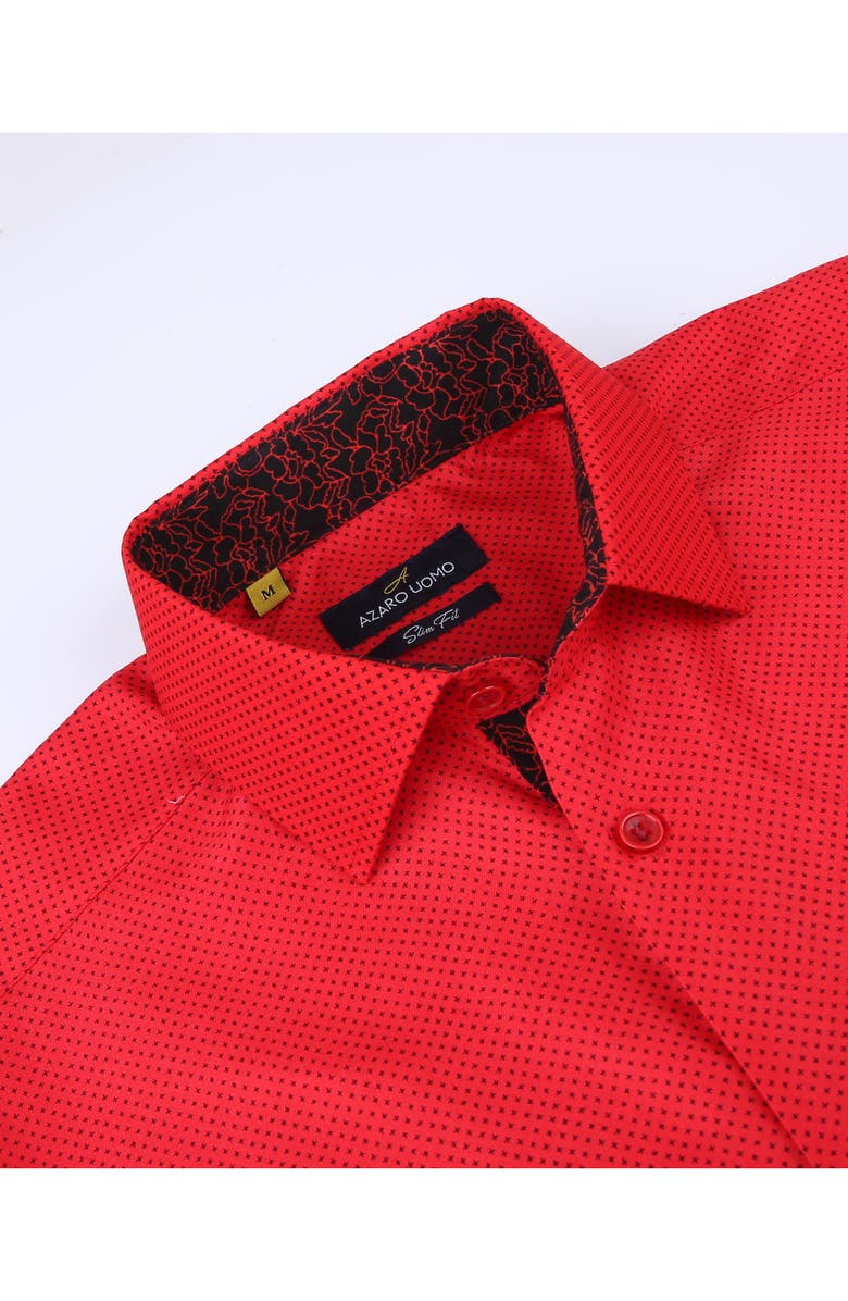Azaro Uomo Slim Fit Dot Print Performance Button-Up Shirt, Alternate, color, Red