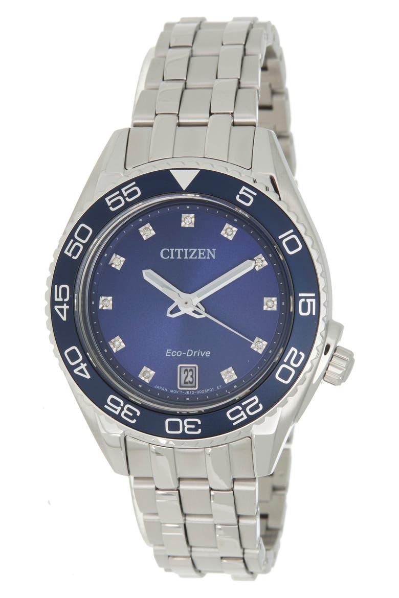 Sport Luxury Eco-Drive Bracelet Watch, 35mm, Main, color, SILVER