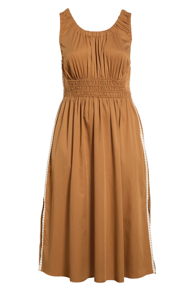 Smocked Waist Lace Trim Sleeveless Maxi Dress, Alternate, color, BUTTER TOFFEE
