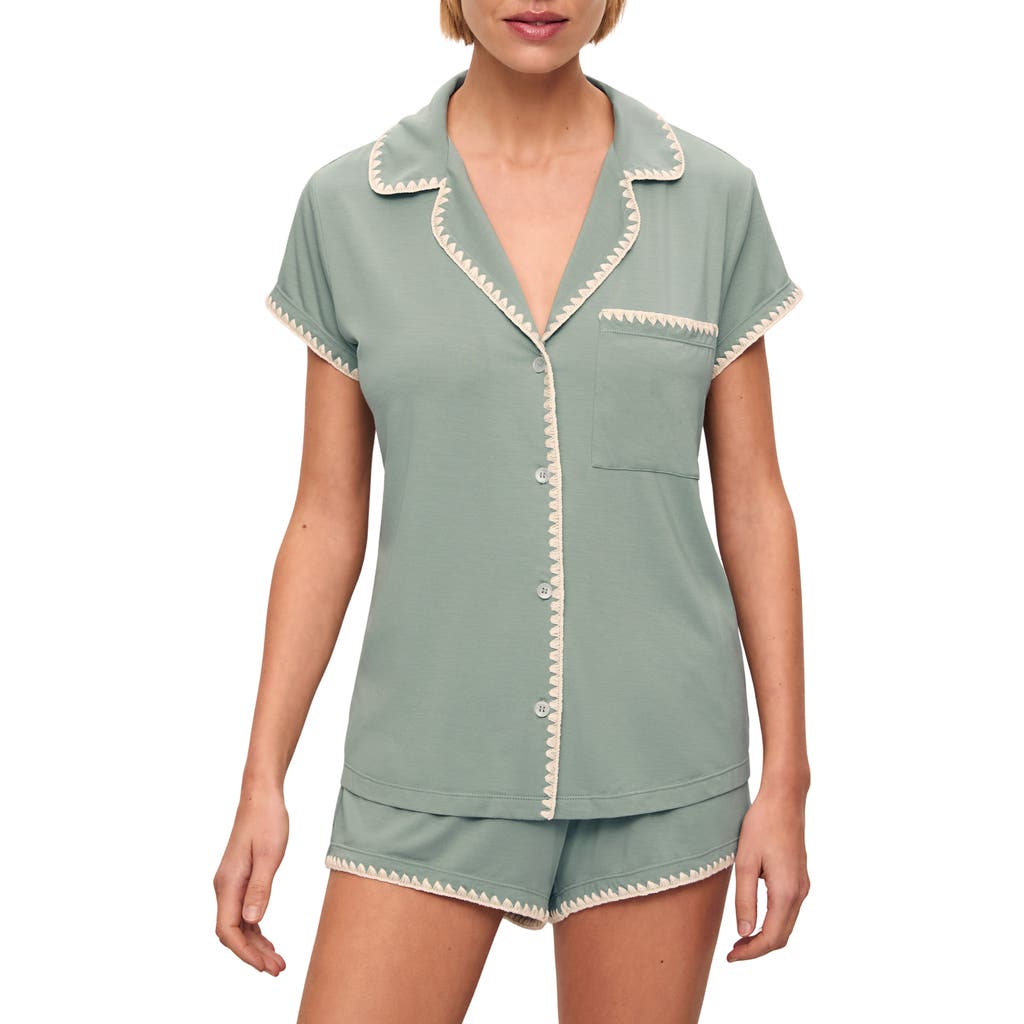Eberjey Gisele Relaxed Pajama Short Set In Eucalyptus/ivory