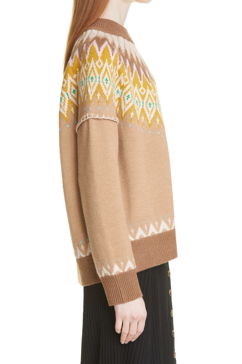 Fair Isle Merino Wool Mock Neck Sweater, Alternate, color, TAN MULTI