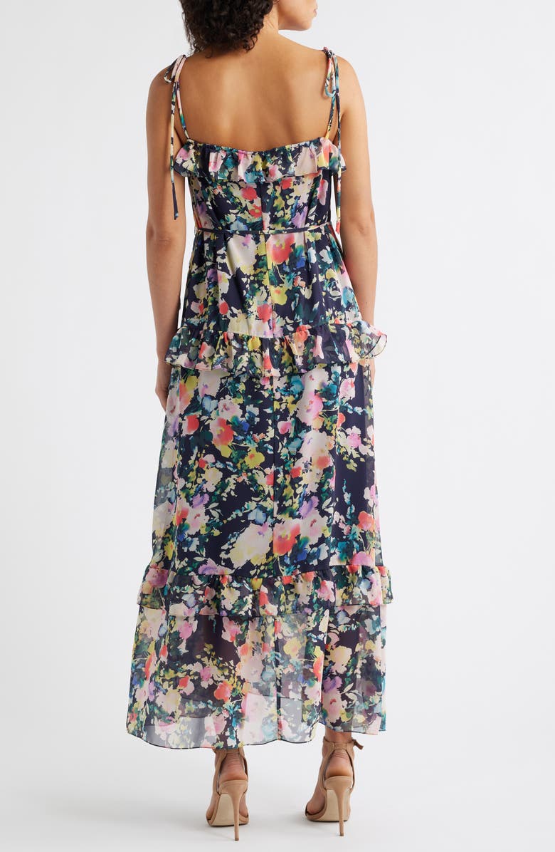 Julia Jordan Floral Print Tie Strap Midi Dress, Alternate, color, Navy Multi