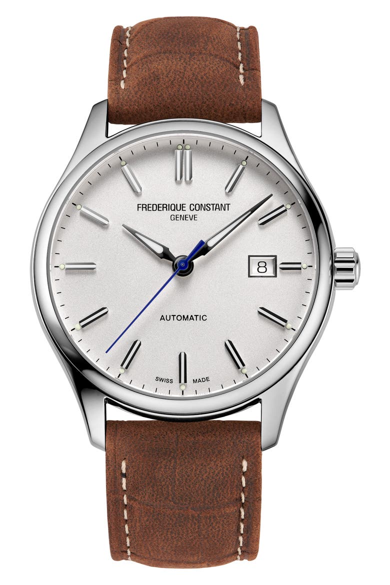 Classics Index Automatic Leather Strap Watch, 40mm, Main, color, SILVER-TONE