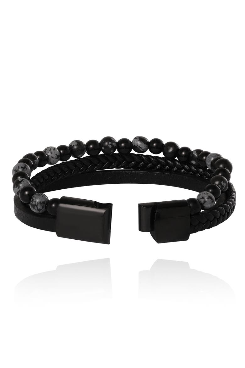 Braided & Beaded Bracelet Set, Alternate, color, Black