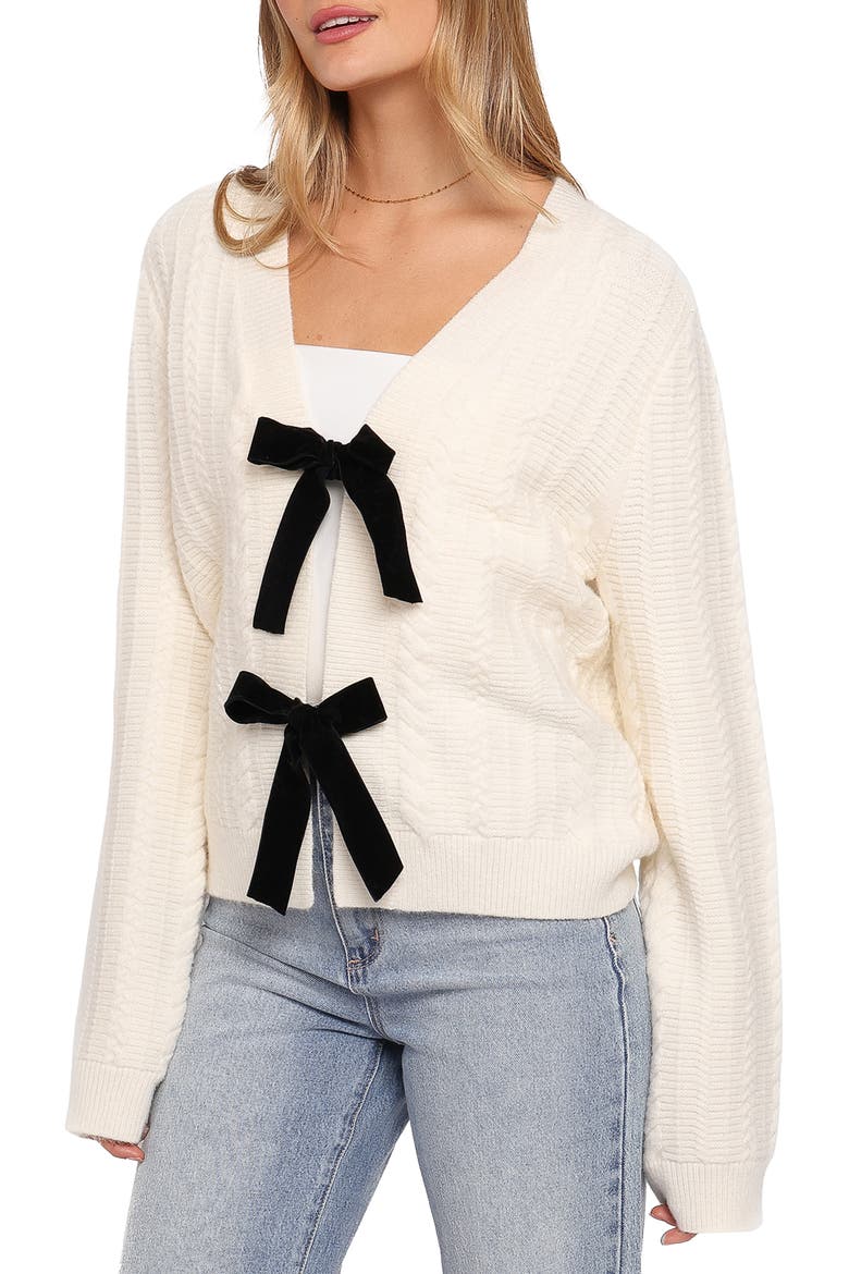 Bree Velvet Bow Cardigan, Alternate, color, CREAM