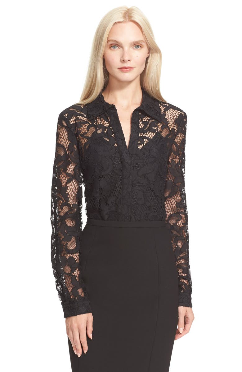 Diane von Furstenberg 'Lorelei Two' Sheer Lace Shirt, Main, color, 