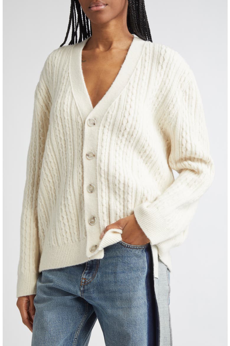 Relaxed V-Neck Cardigan, Alternate, color, OFF WHITE