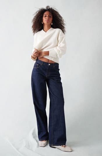 Topshop Cinch Back Low Rise Relaxed Straight Leg Jeans
