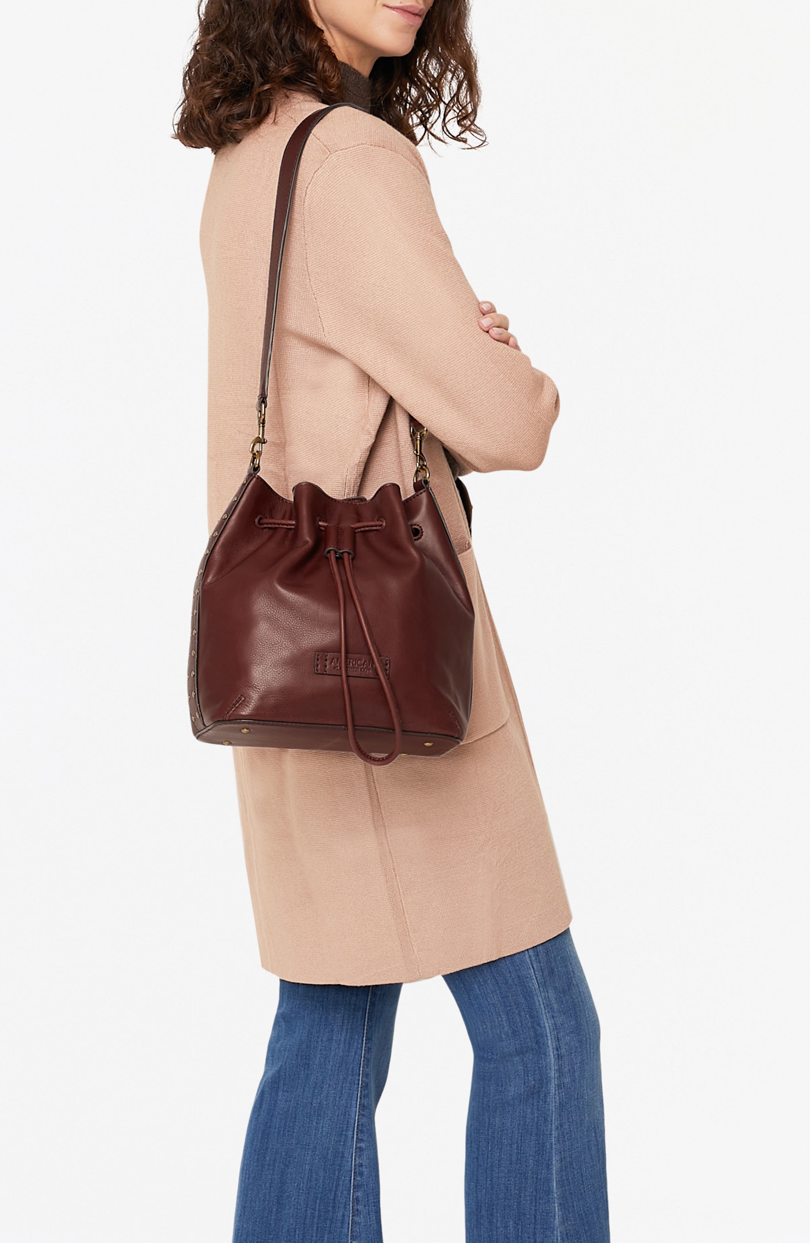 AMERICAN LEATHER CO. Aden Drawstring Leather Shoulder Bag, Alternate, color, 