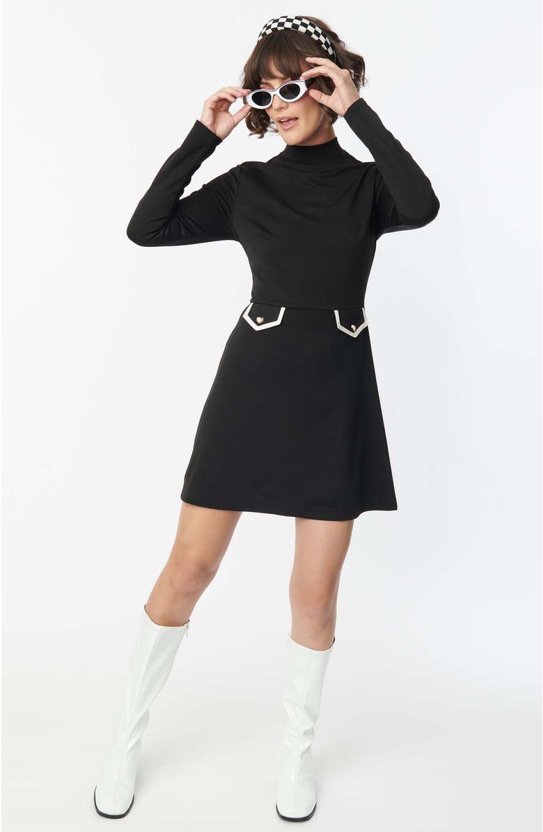 Smak Parlour 1960s Mock Turtleneck Fit & Flare Dress, Main, color, Black