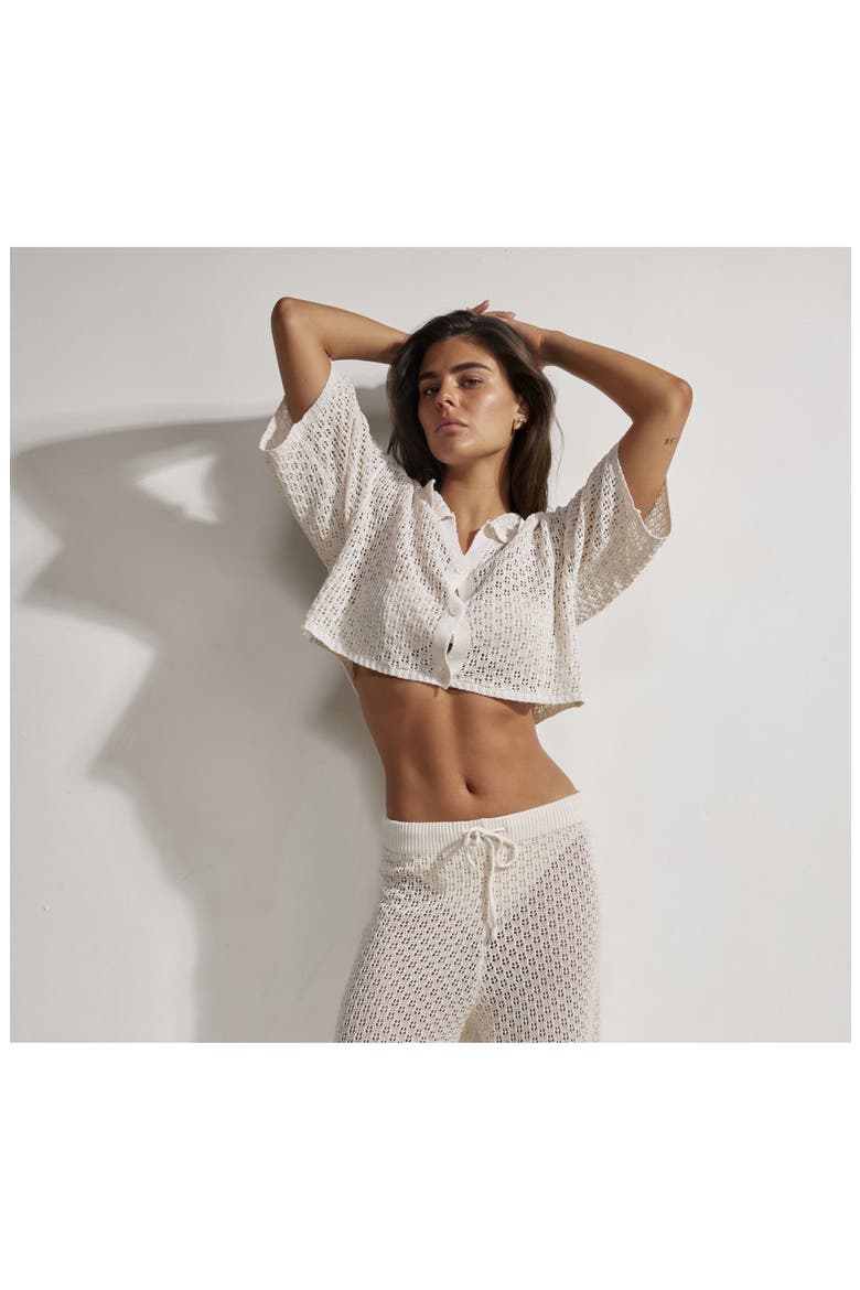 Anna Two Crochet Collared Beach Top, Alternate, color, Beige