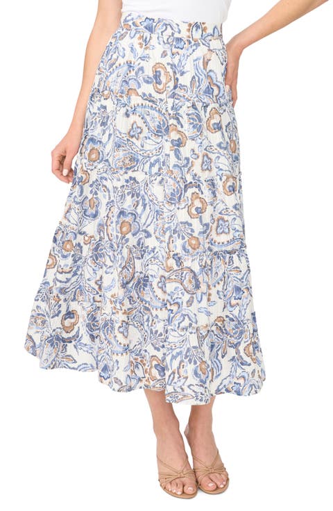 Print Tiered Midi Skirt
