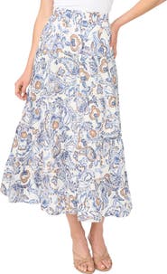 Halogen® Print Tiered Midi Skirt
