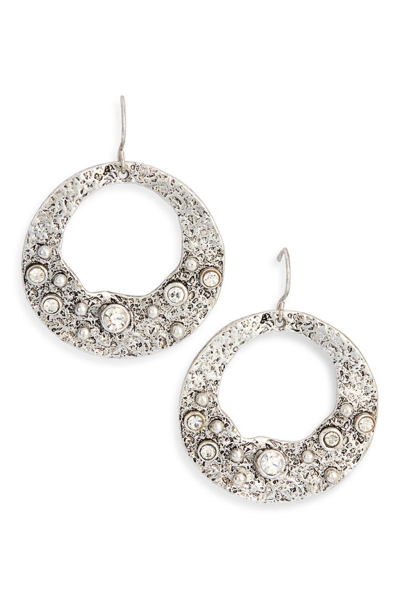 Textured Open Ring Drop Earrings, Main, color, SILVER