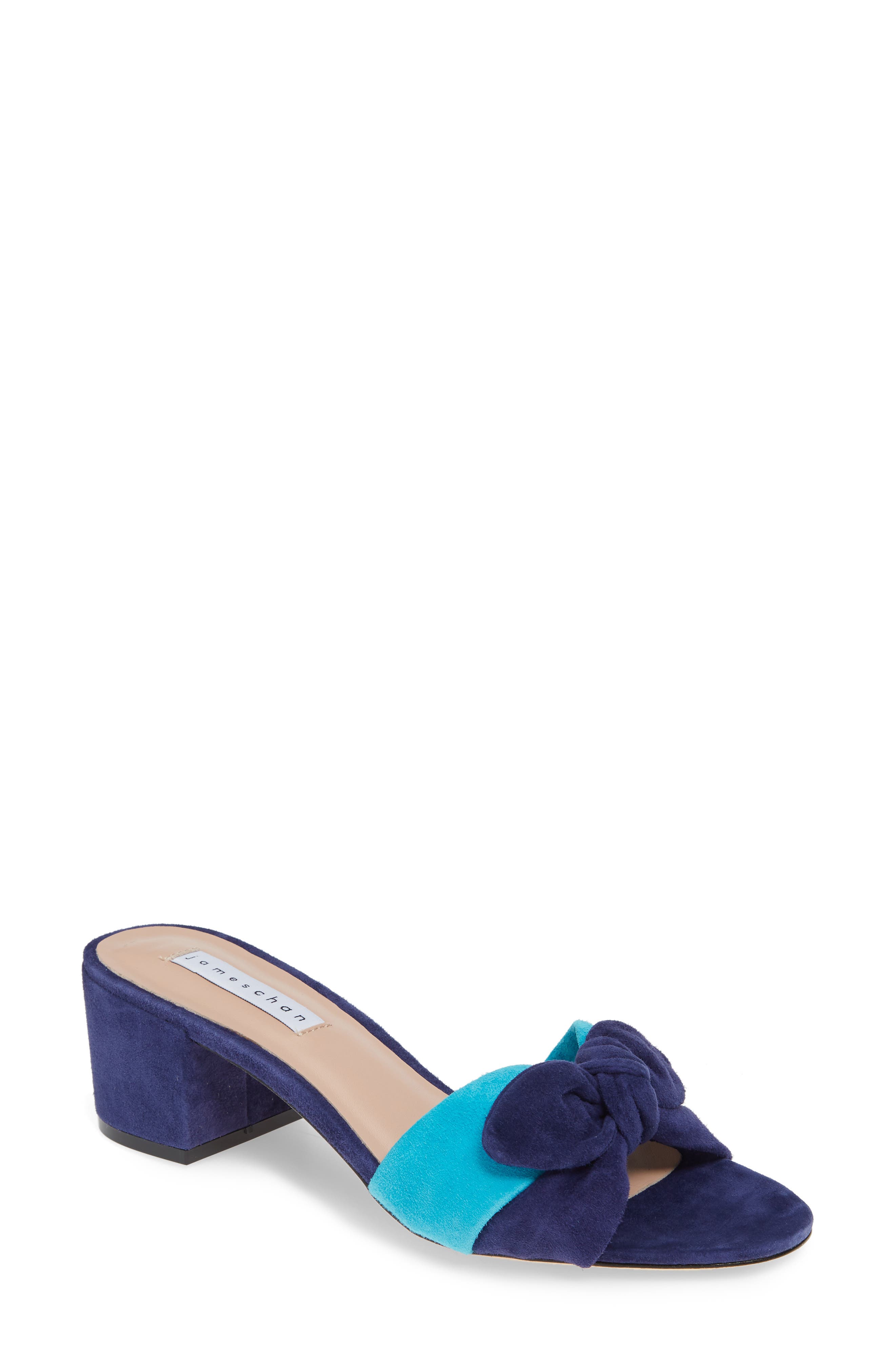 Suzy Bow Slide Sandal, Main, color, ISLAND BLUE/ NAVY SUEDE