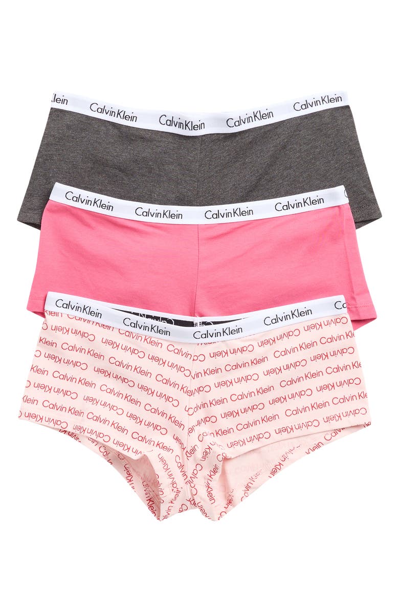 Calvin Klein Assorted 3-Pack Boyshorts, Main, color, Grey/Pink/Pink Hearts