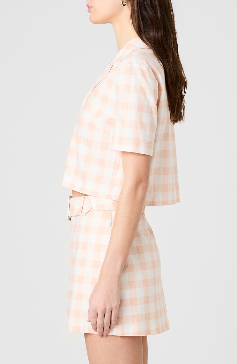 French Connection Aspen Gingham Crop Linen Blend Shirt, Alternate, color, Seashell Gingham