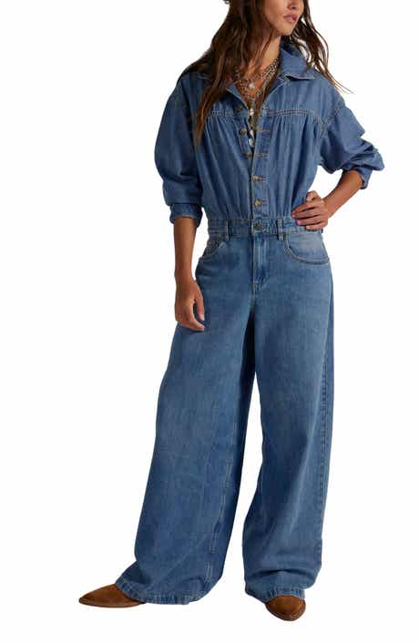 Free People Carpe Diem Long Sleeve Denim Jumpsuit