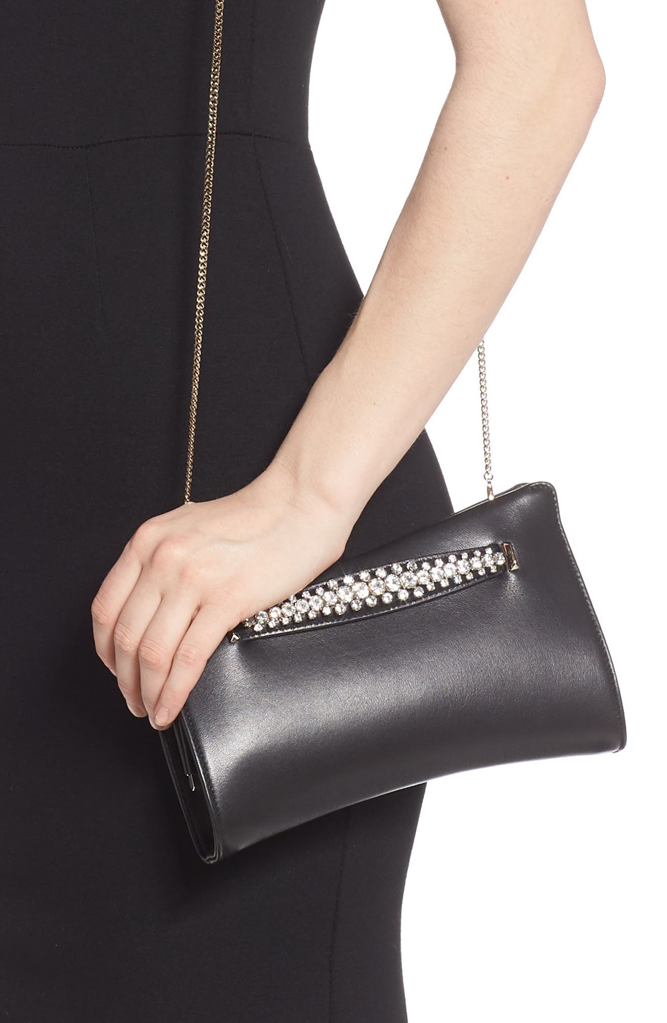 Jimmy Choo Nappa Leather Clutch with Crystal Bracelet, Alternate, color, 