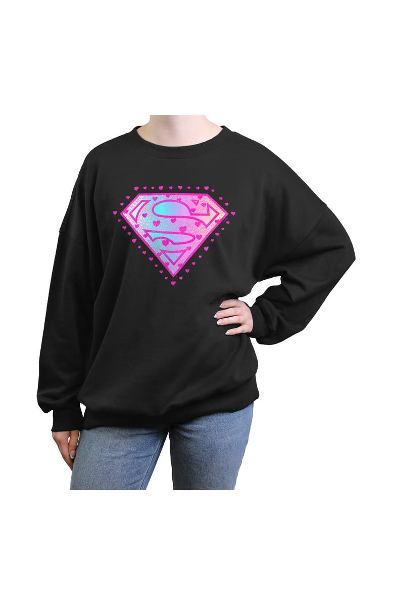 Supergirl Junior's Supergirl Pink Hearts Logo Sweatshirt, Main, color, Black