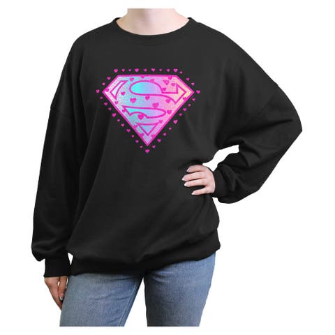Junior's Supergirl Pink Hearts Logo  Sweatshirt