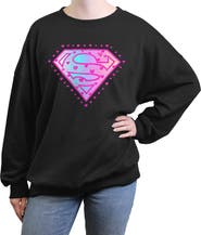 Supergirl Junior's Pink Hearts Logo Long Sleeve Oversized Sweatshirt