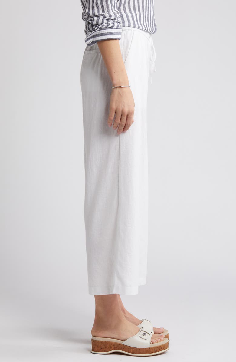 Caslon<sup>®</sup> Drawstring Wide Leg Linen Blend Pants, Alternate, color, White