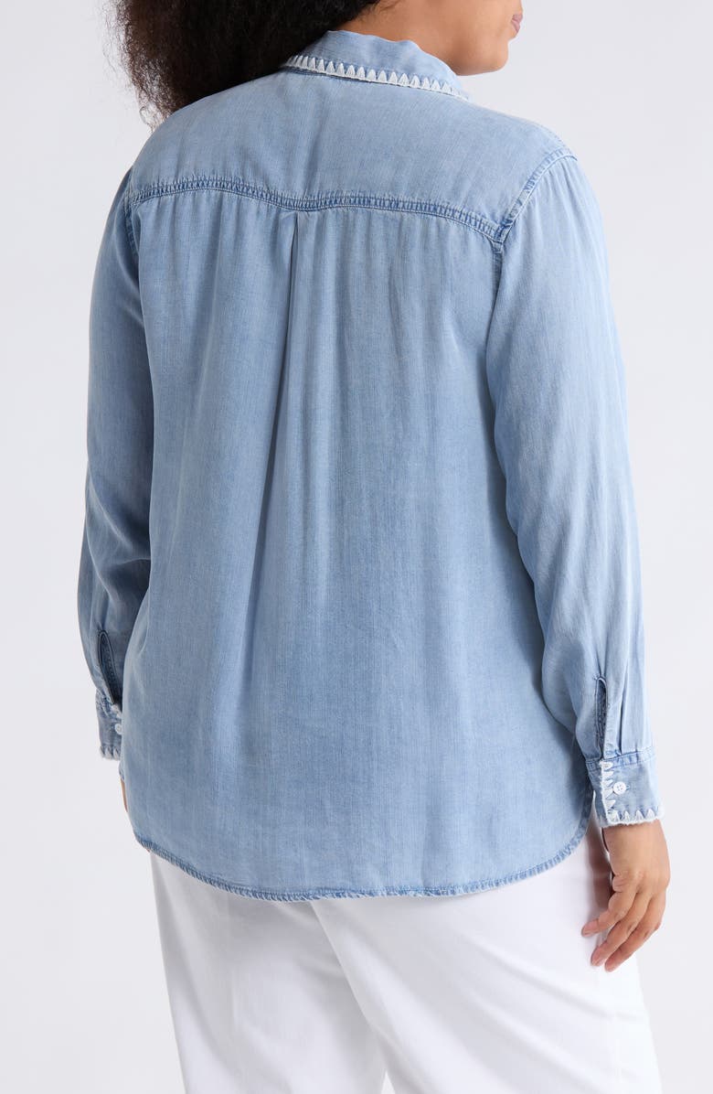 M Magaschoni Button-Up Denim Shirt, Alternate, color, Light Wash Denim Blue