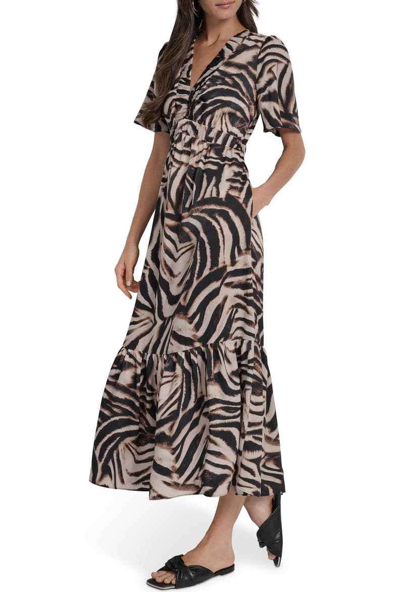 Print V-Neck Maxi Dress, Alternate, color, BLURRED ZEBRA