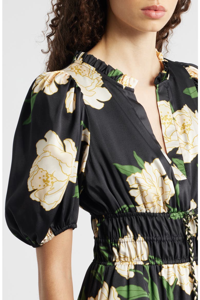 Floral Puff Sleeve Midi Dress, Alternate, color, BLACK MULTI