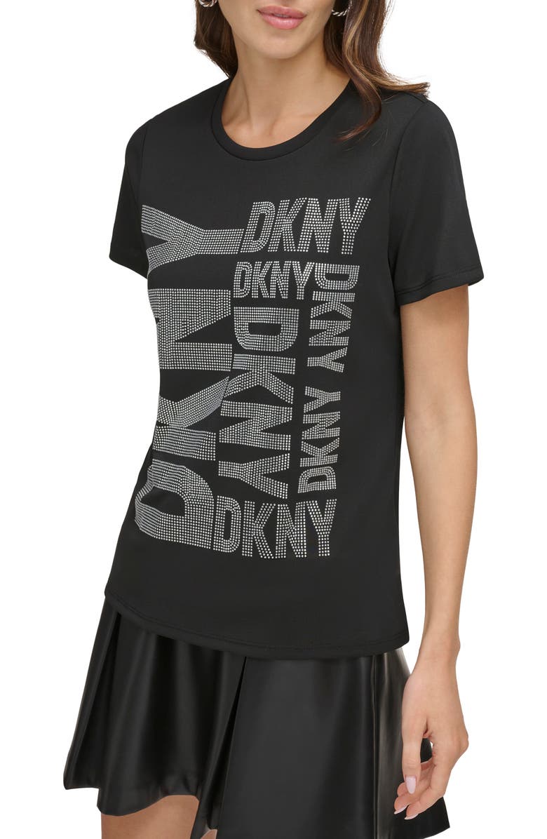 DKNY Gem Stud Logo T-Shirt, Main, color, 