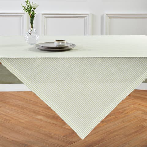 Linen Table Throw 52 x 52 Inch for Dining Table, Holiday and Everyday Table Decor - Narrow Stripe