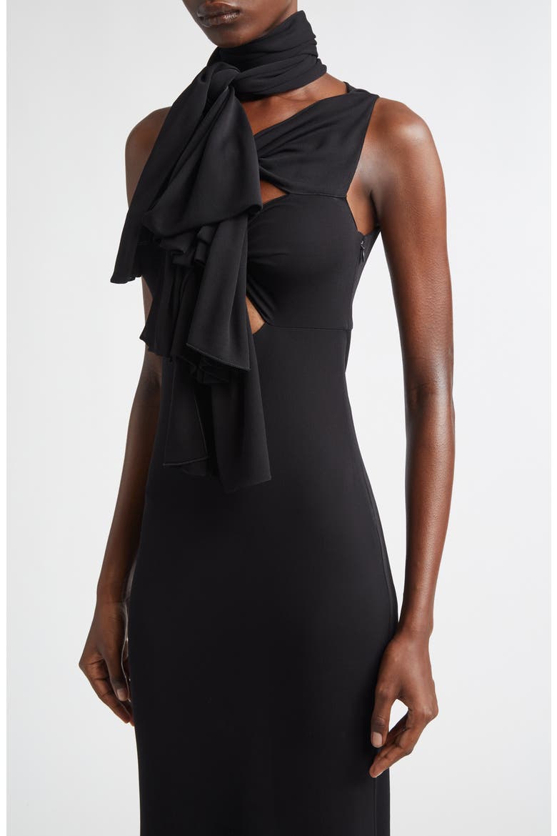 Bow Detail Fluid Jersey Dress, Alternate, color, NOIR ALAIA