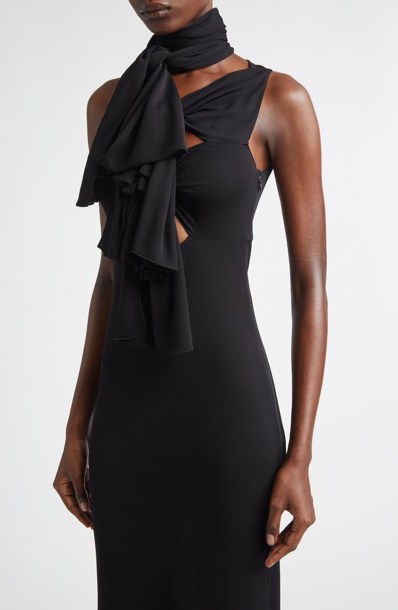 Alaïa Bow Detail Fluid Jersey Dress, Alternate, color, Noir Alaia