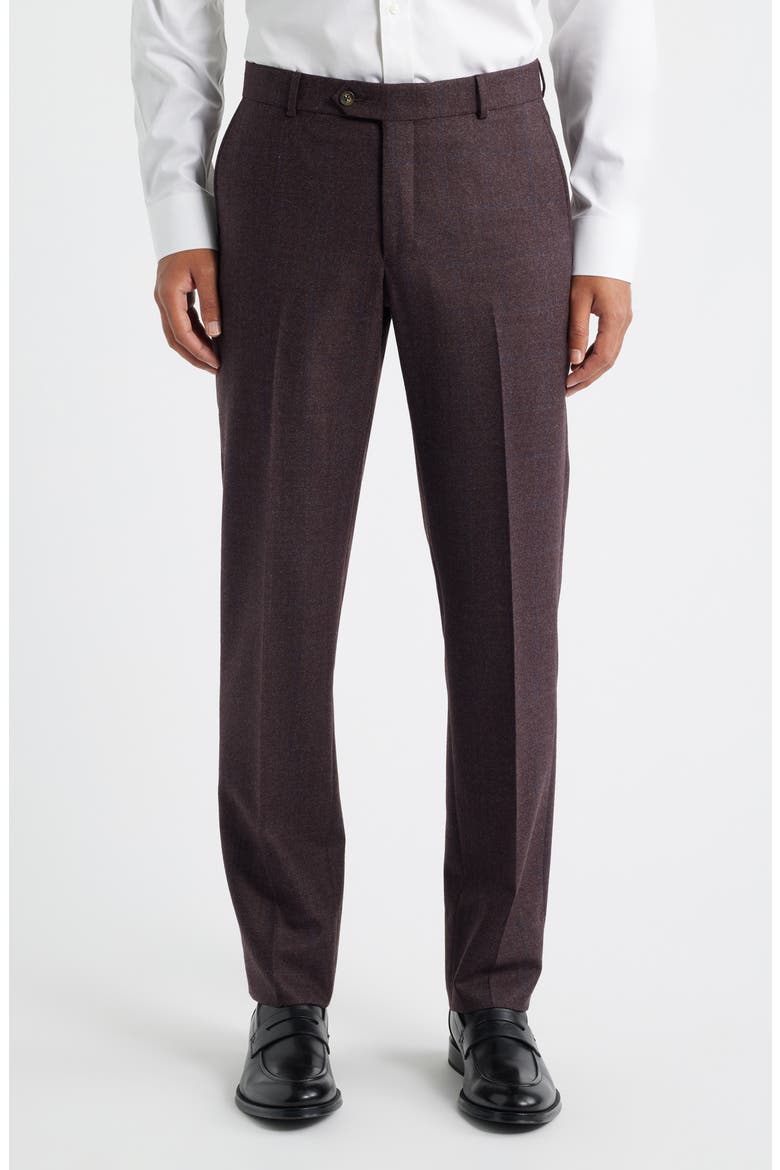 Tick Weave Windowpane Check Virgin Wool Dress Pants, Main, color, BURGUNDY