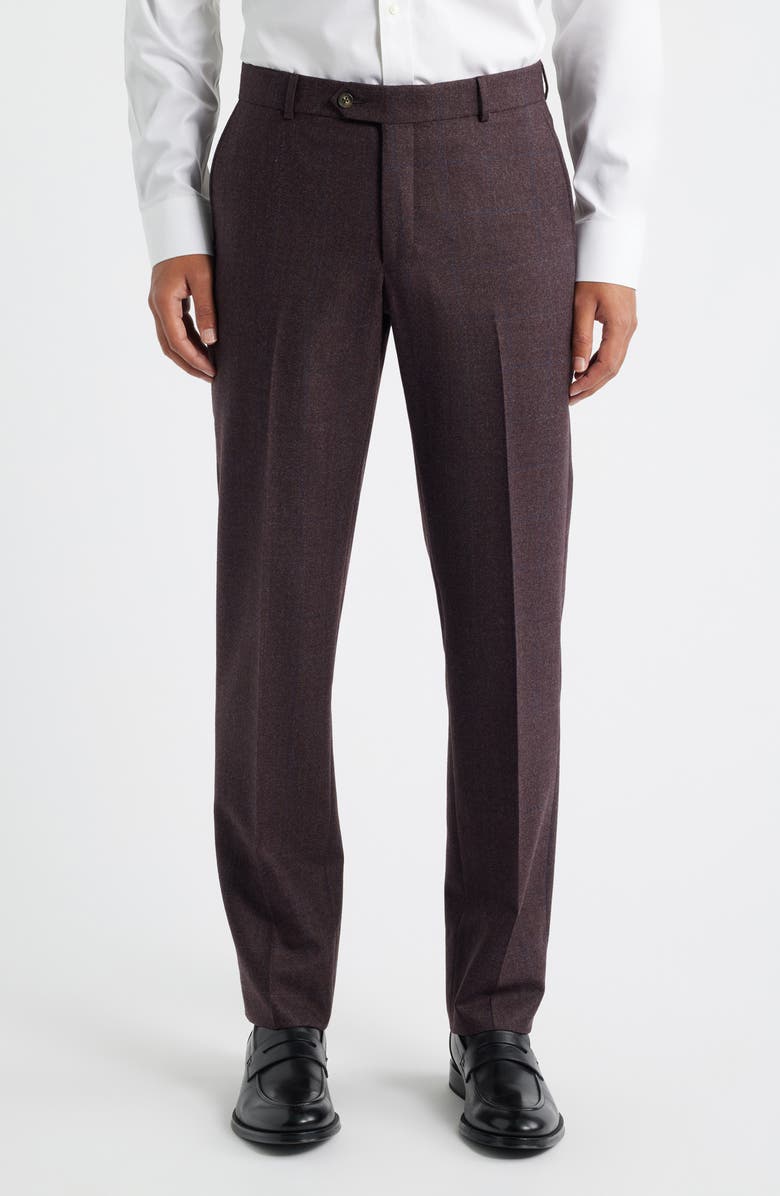 Berle Tick Weave Windowpane Check Virgin Wool Dress Pants, Main, color, Burgundy
