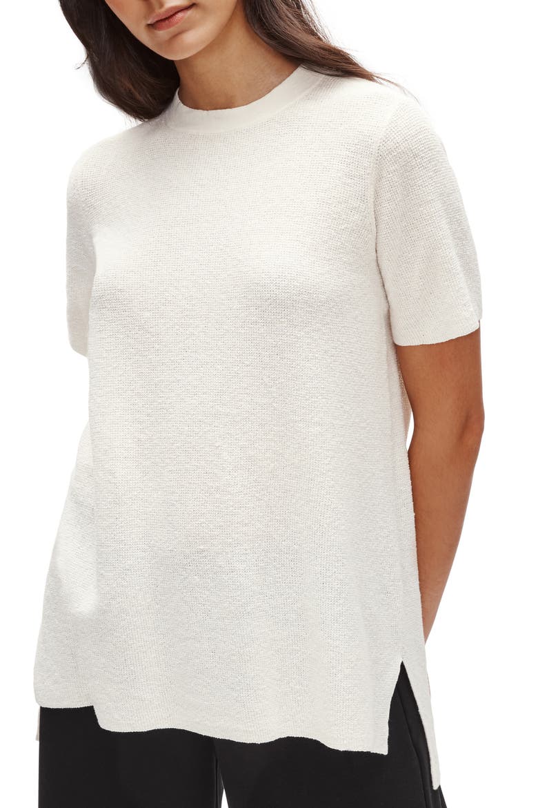 Short Sleeve Organic Linen Blend Tunic Sweater, Main, color, IVORY