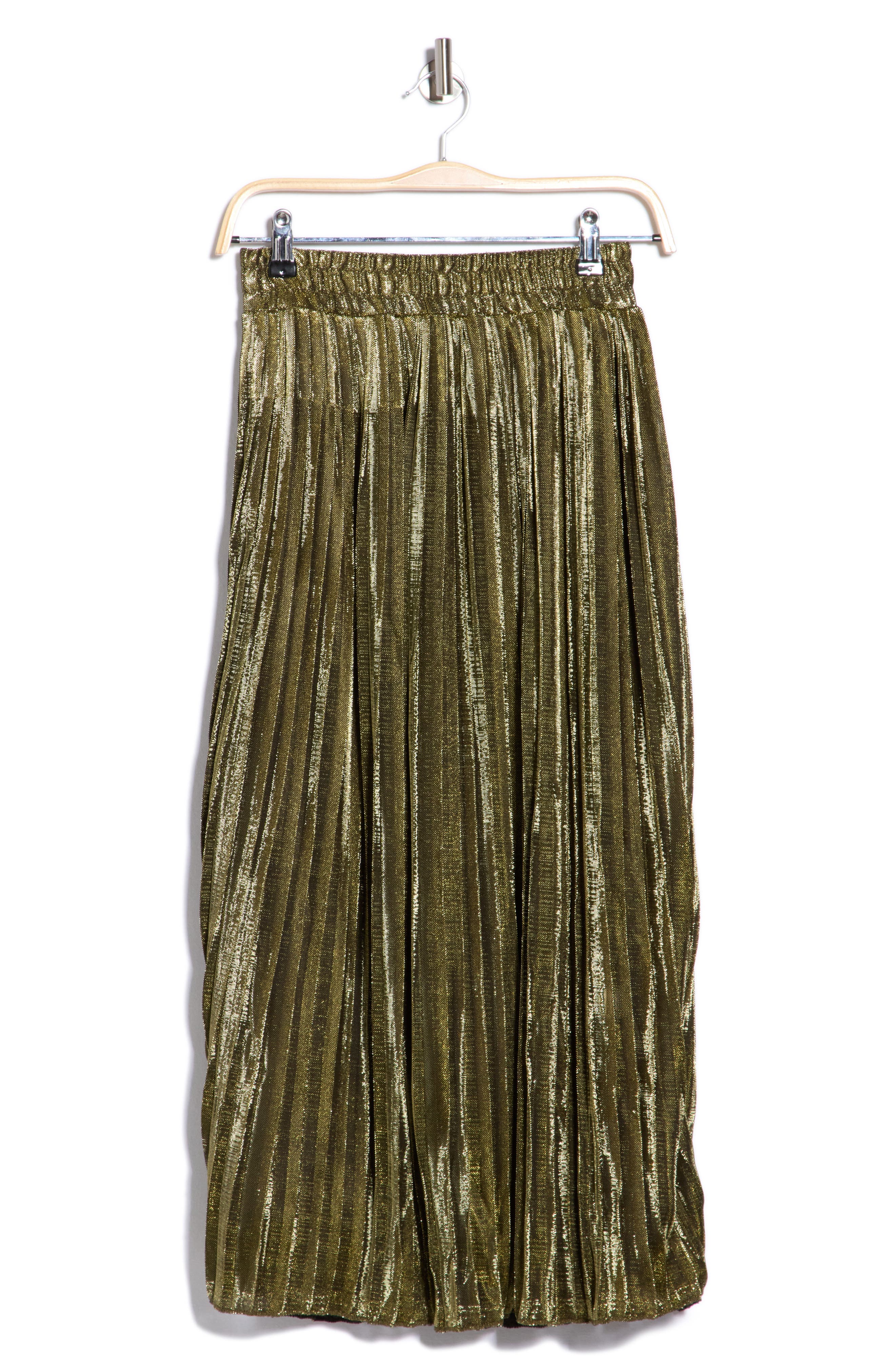 Pleated Lamé Midi Skirt