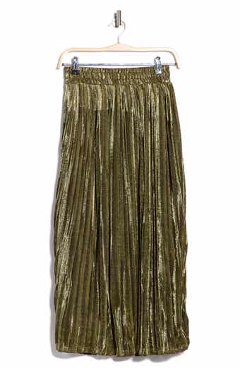 Pleated Lamé Midi Skirt