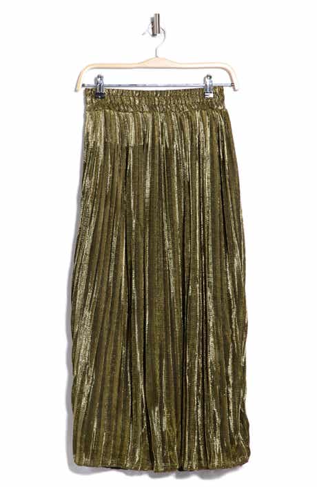 Pleated Lamé Midi Skirt