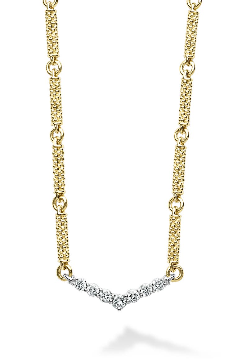 Superfine Signature Caviar Diamond V Link Necklace, Main, color, GOLD DIAMOND