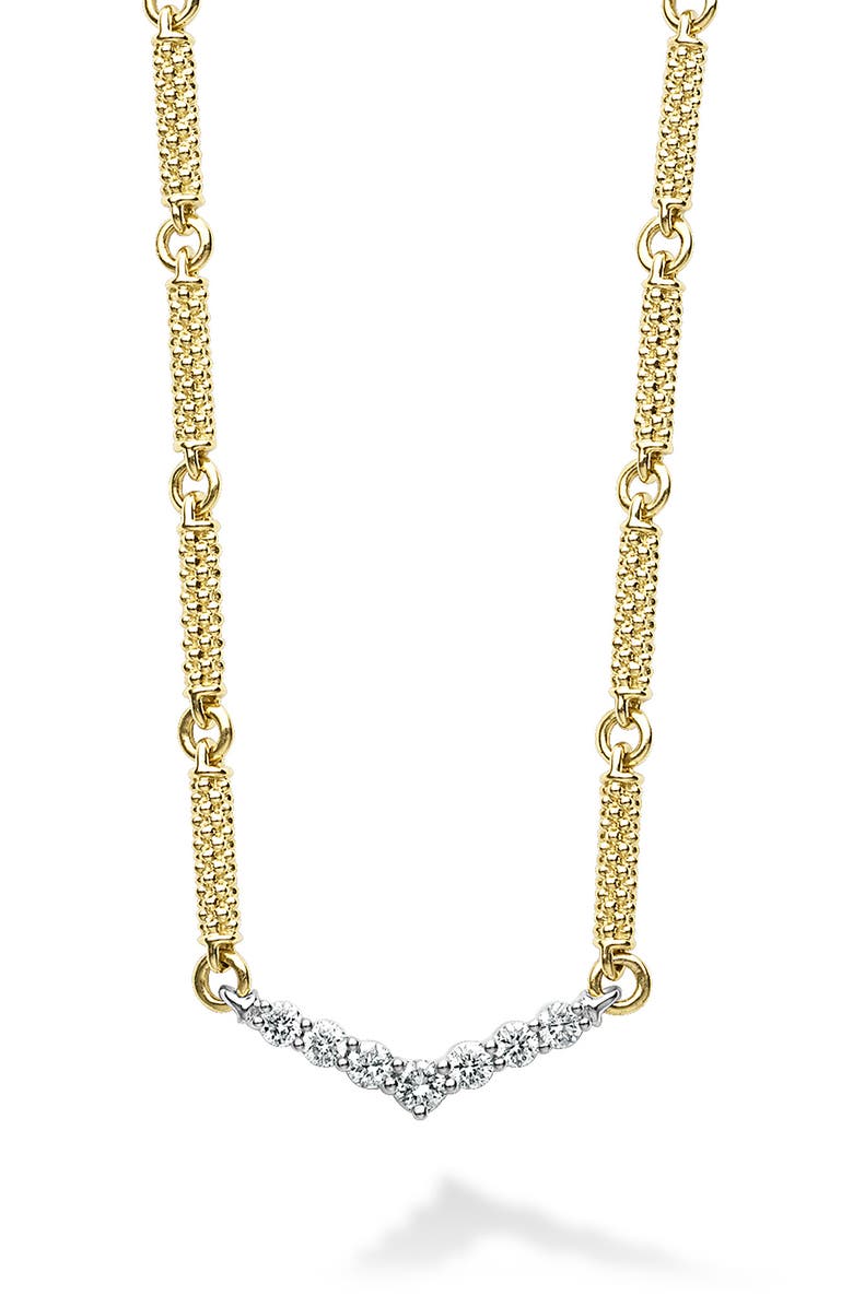 LAGOS Superfine Signature Caviar Diamond V Link Necklace, Main, color, Gold Diamond