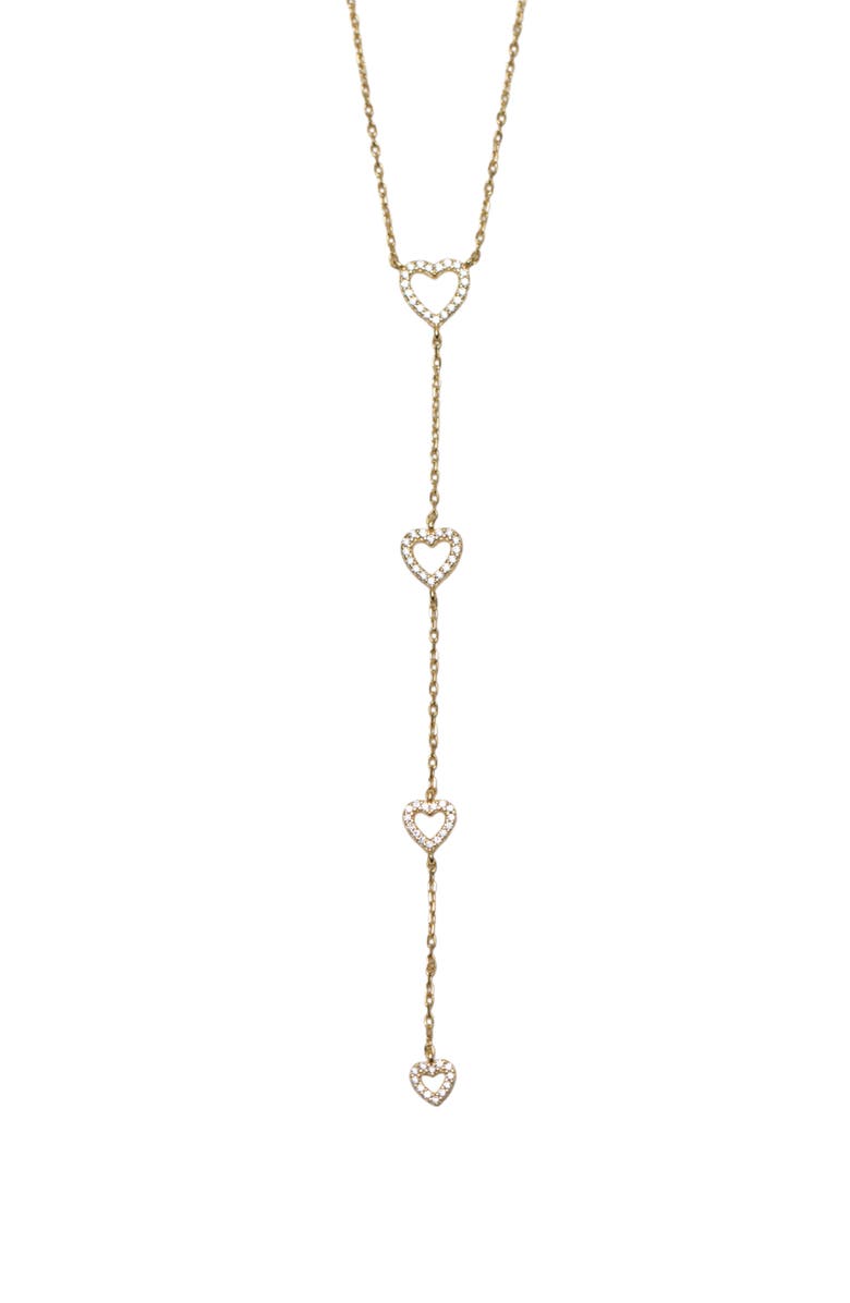 Argento Vivo Sterling Silver Cubic Zirconia Pavé Heart Charms Y-Necklace, Main, color, Gold