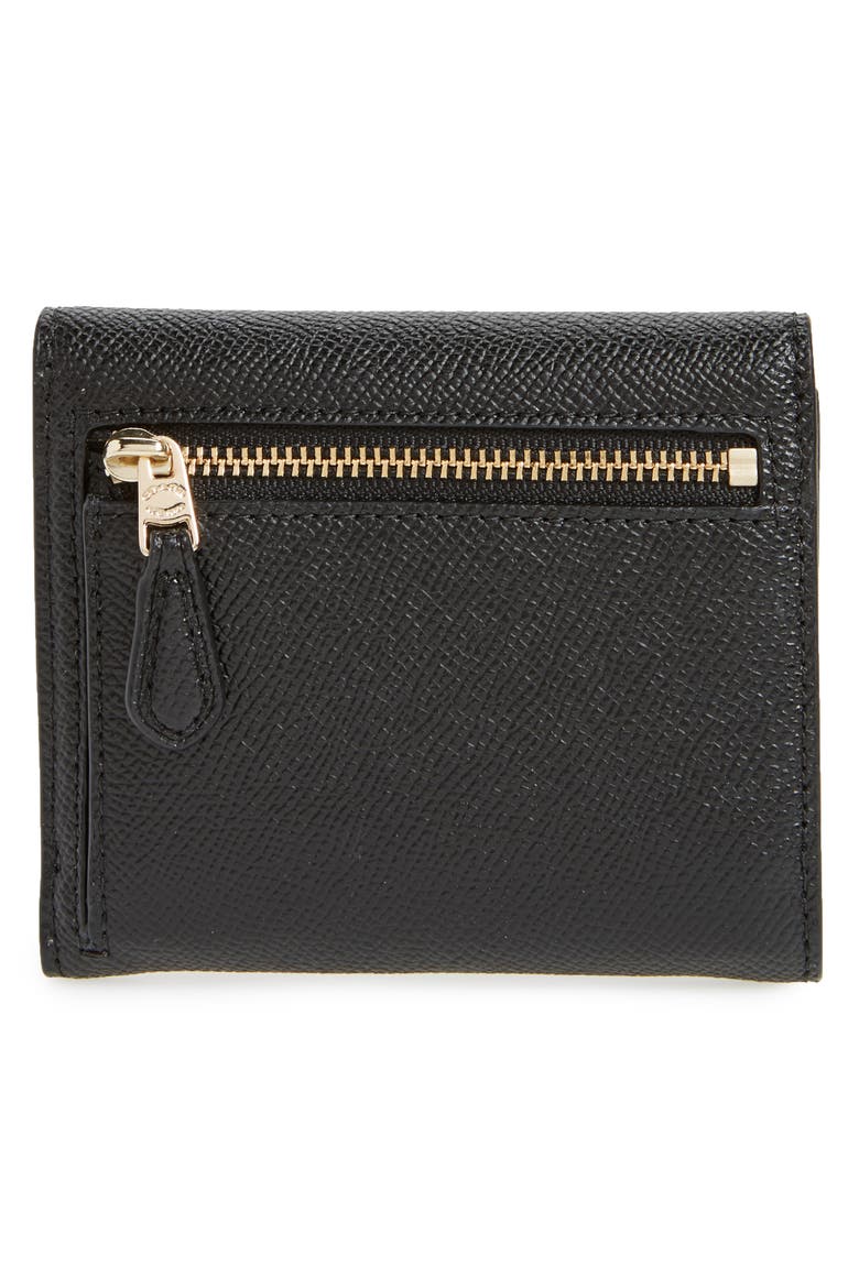 Small Calfskin Leather Trifold Wallet, Alternate, color, BLACK