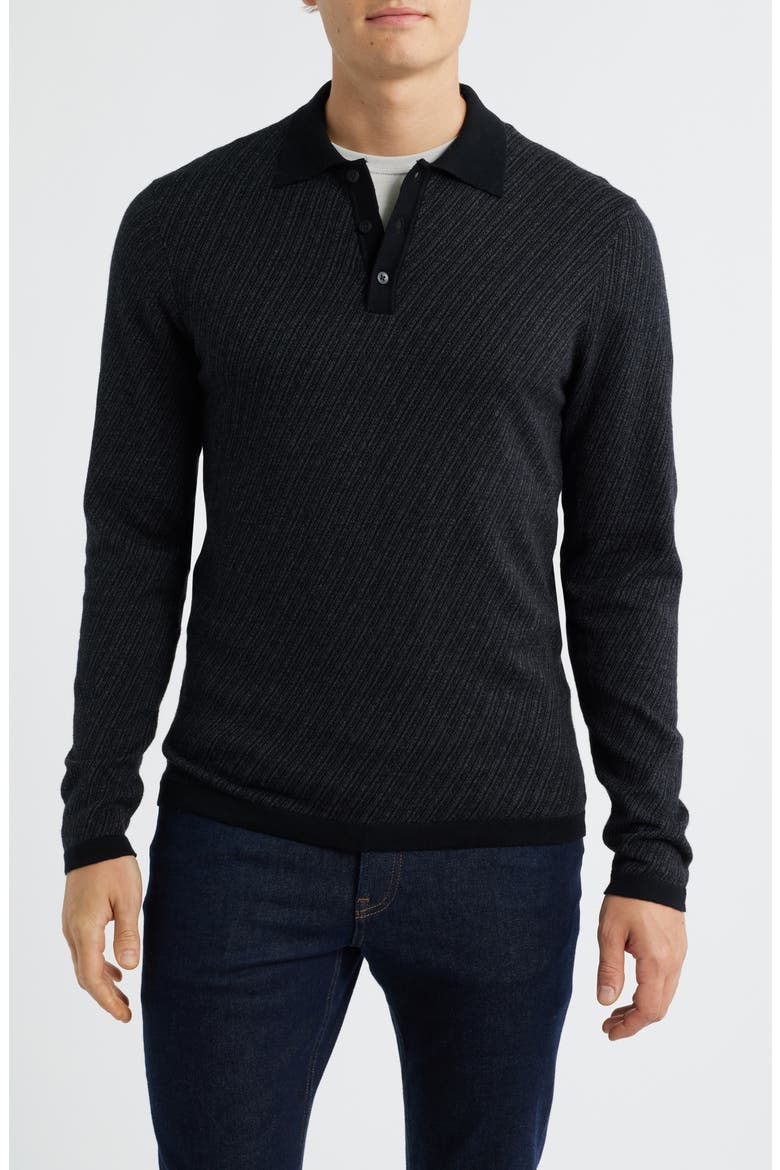 Borja Cotton & Cashmere Long Sleeve Polo, Main, color, BLACK