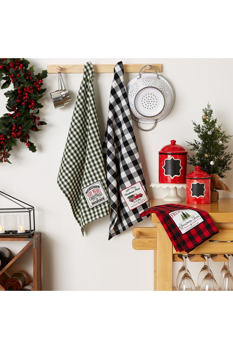 Christmas Embellished Assorted Dishtowels Set/3, Alternate, color, Tree Farm